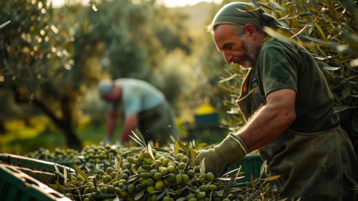 Olive harvesting in the Tuscan hills in autumn – October in Florence